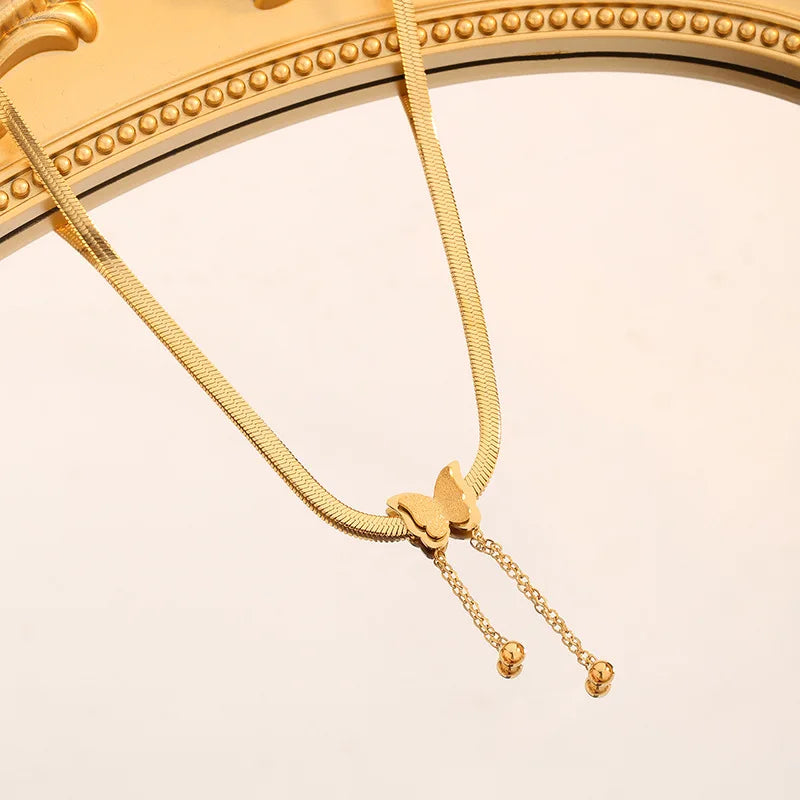 Multilayer Vintage Butterfly Necklace For Women Gold Color 316L Stainless Steel Blade Snake Chain Charms Choker Jewelry Gift