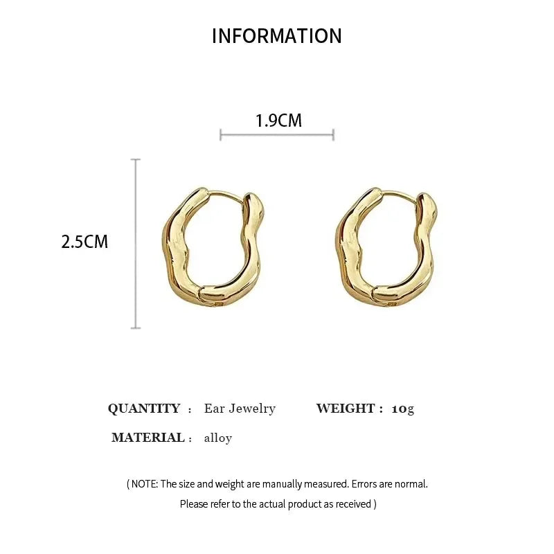 Gold Silver Color Irregular Geometric Metallic Hoop Earrings for Women Simple Cool Ear Buckle Personalized Party Fashion Jewelry