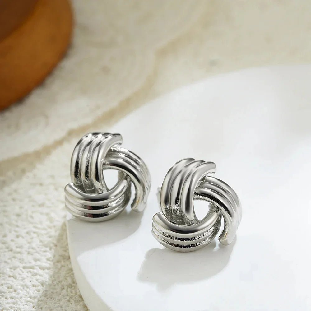 Fashion Glossy Three-Layer Textured Intersecting Knot Earrings for Women Gold Color Stainless Steel Earring Vintage Jewelry Gift