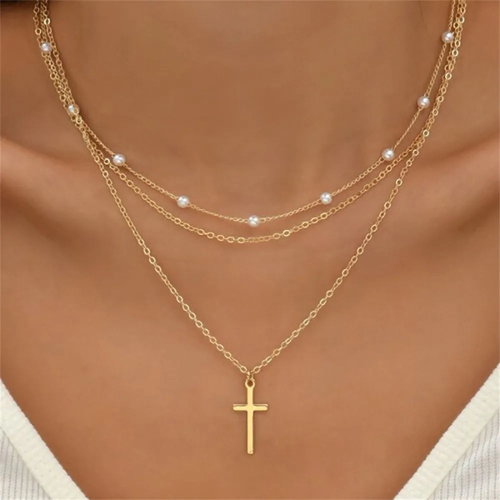 Vintage Layered Metal Bar Pendant Necklace for Women Daily Wear Gold Color Reactangle Clavicle Chain Collarbone Necklace Jewelry