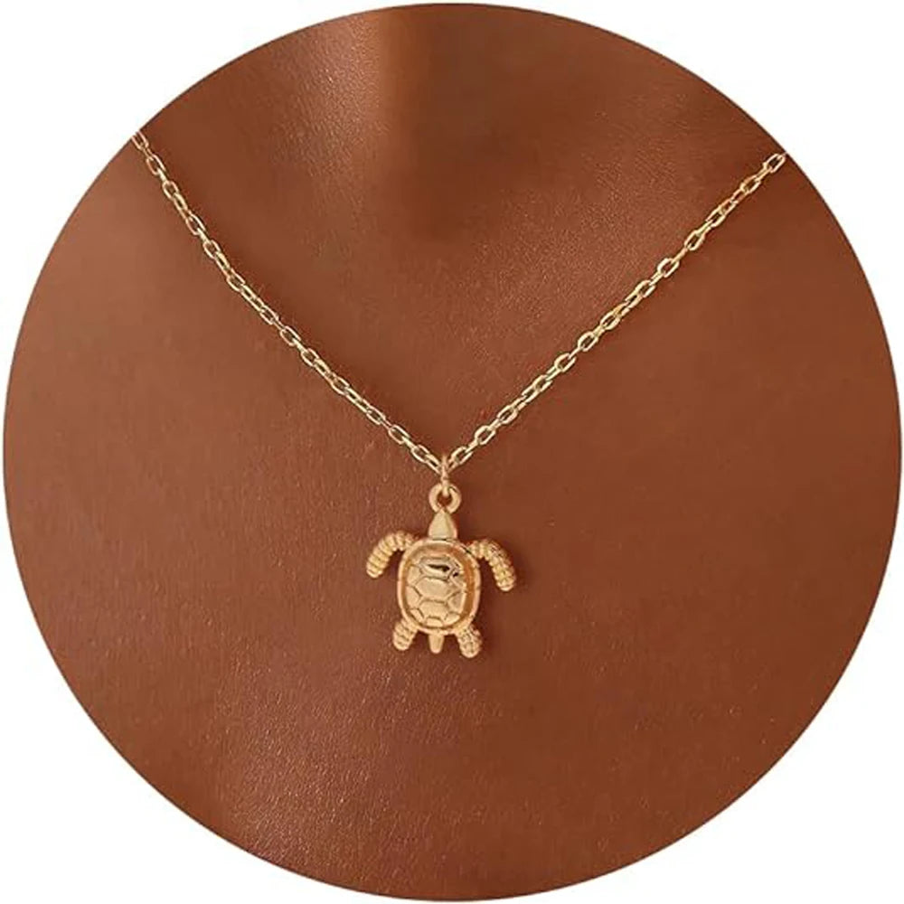 14K Gold Plated Stainless Steel Chain Necklace Conch Shell Turtle Starfish Necklace Summer Beach Dainty Jewelry for Women Girl