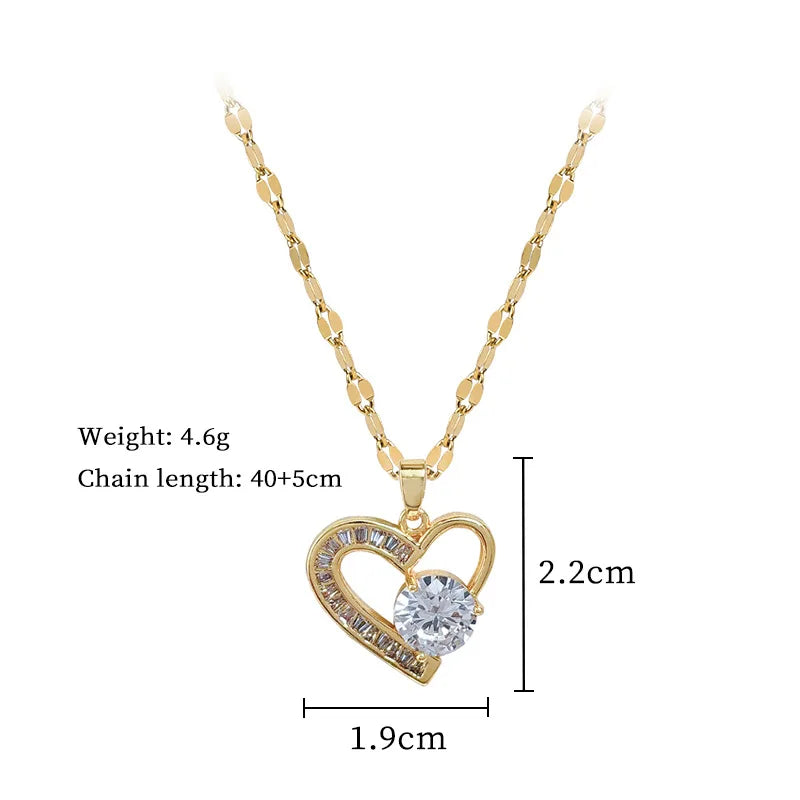 ZAKOL Exquisite Clear Zircon Heart-shaped Pendant Necklace for Women Gold Color Titanium Steel Chain Love Jewelry Gift
