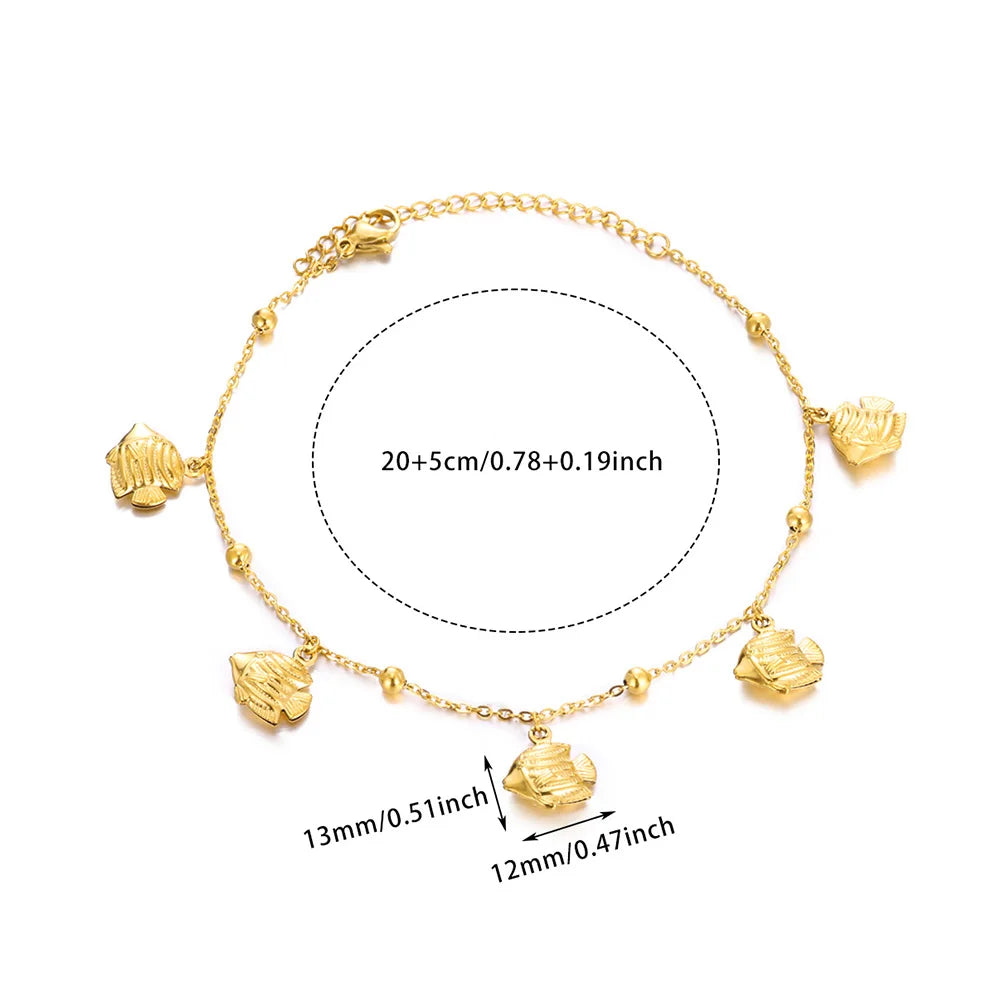 Cute Ocean Animal Anklets for Women Stainless Steel Gold Color Leg Chain Ankle Bracelet Summer Beach Foot Jewelry Accessories