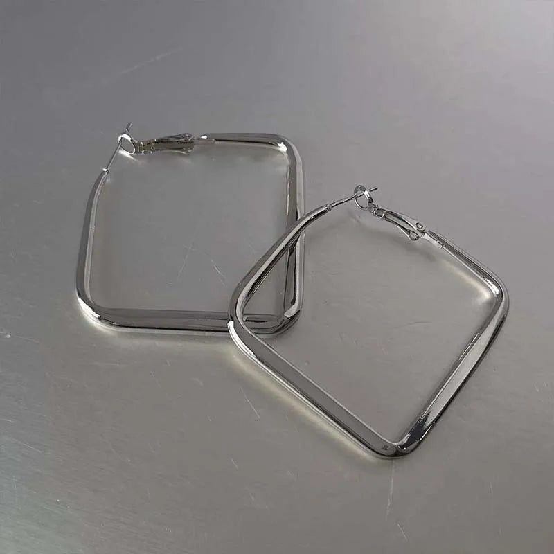 2024 Fashion Gold Color Big Square Hoop Earrings For Women Exaggerated Metal Geometric Irregular Circle Earrings Jewelry