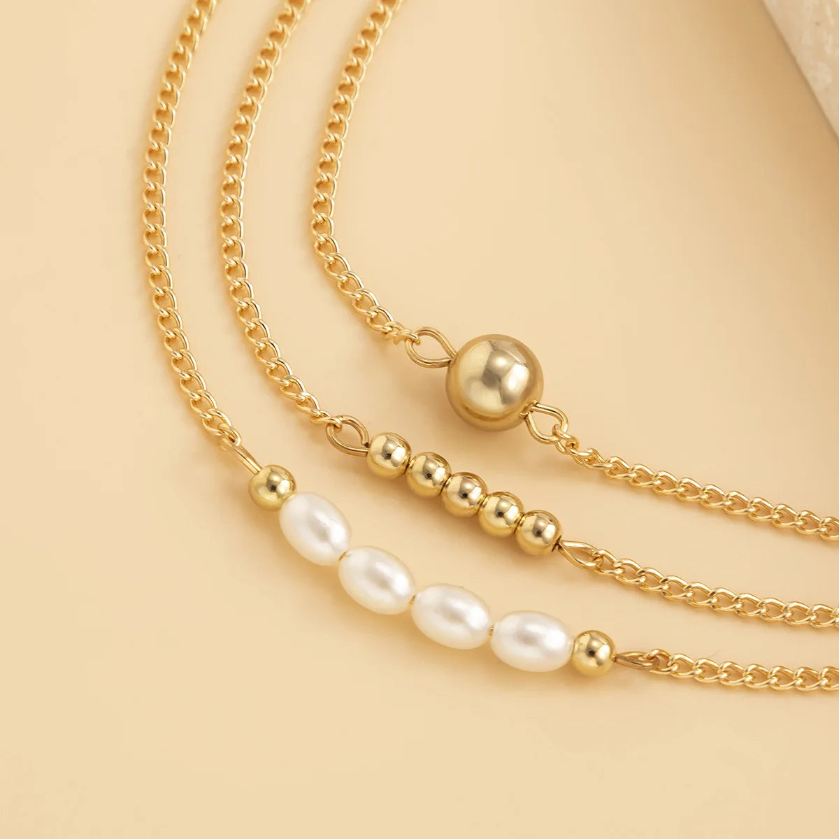 Vintage Simple Imitation Pearl Gold Color Bead Anklet Set Women's 2022 Fashion Metal Summer Beach Slipper Anklets Girls Jewelry