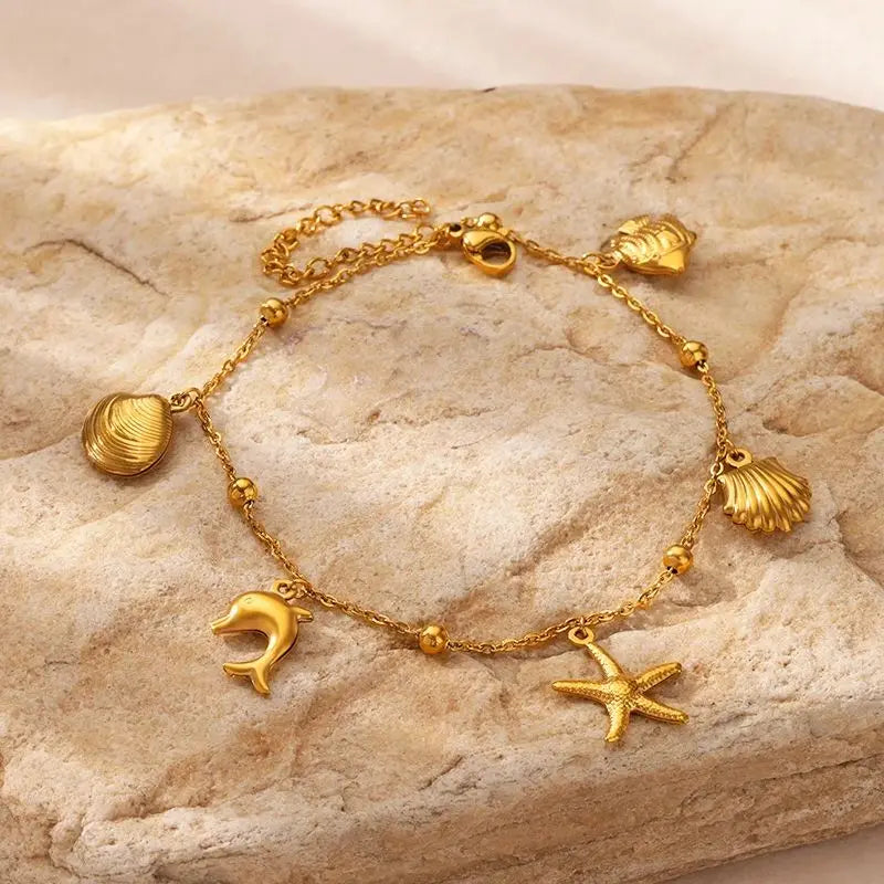 Cute Ocean Animal Anklets for Women Stainless Steel Gold Color Leg Chain Ankle Bracelet Summer Beach Foot Jewelry Accessories