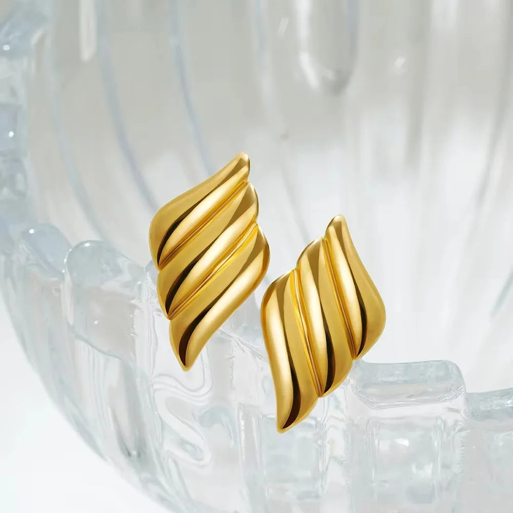 Fashion Glossy Three-Layer Textured Intersecting Knot Earrings for Women Gold Color Stainless Steel Earring Vintage Jewelry Gift