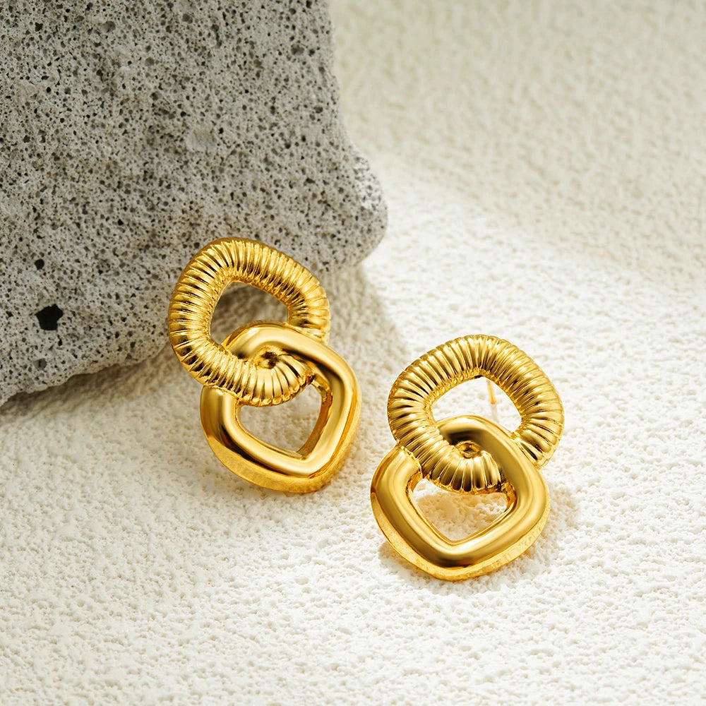 Fashion Glossy Three-Layer Textured Intersecting Knot Earrings for Women Gold Color Stainless Steel Earring Vintage Jewelry Gift