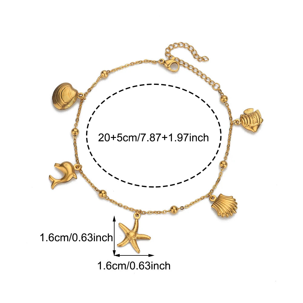 Cute Ocean Animal Anklets for Women Stainless Steel Gold Color Leg Chain Ankle Bracelet Summer Beach Foot Jewelry Accessories