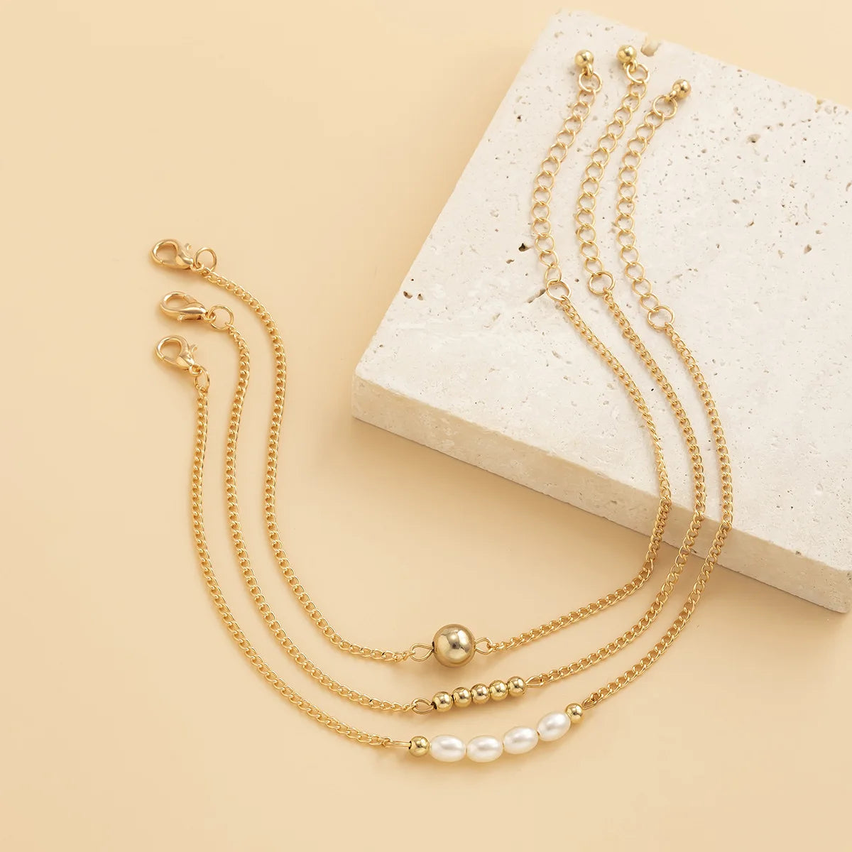 Vintage Simple Imitation Pearl Gold Color Bead Anklet Set Women's 2022 Fashion Metal Summer Beach Slipper Anklets Girls Jewelry