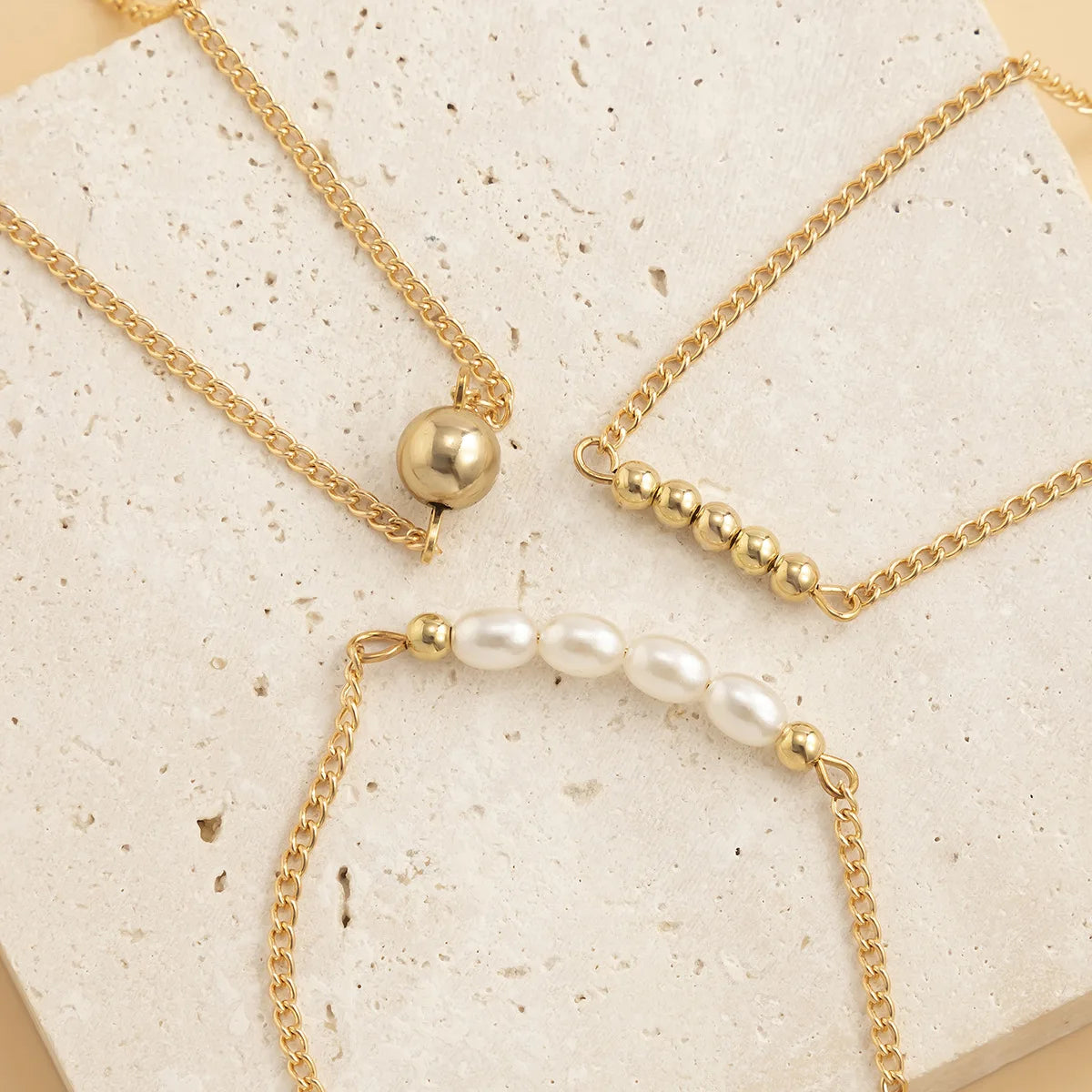 Vintage Simple Imitation Pearl Gold Color Bead Anklet Set Women's 2022 Fashion Metal Summer Beach Slipper Anklets Girls Jewelry