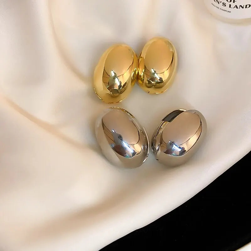 Gold-color Irregular Oval Stud Earrings Smooth Geometric Metal Chunky Earrings For Women Minimalist Fashion Ear Jewelry