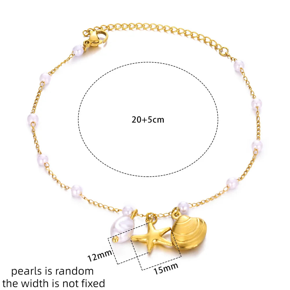Cute Ocean Animal Anklets for Women Stainless Steel Gold Color Leg Chain Ankle Bracelet Summer Beach Foot Jewelry Accessories