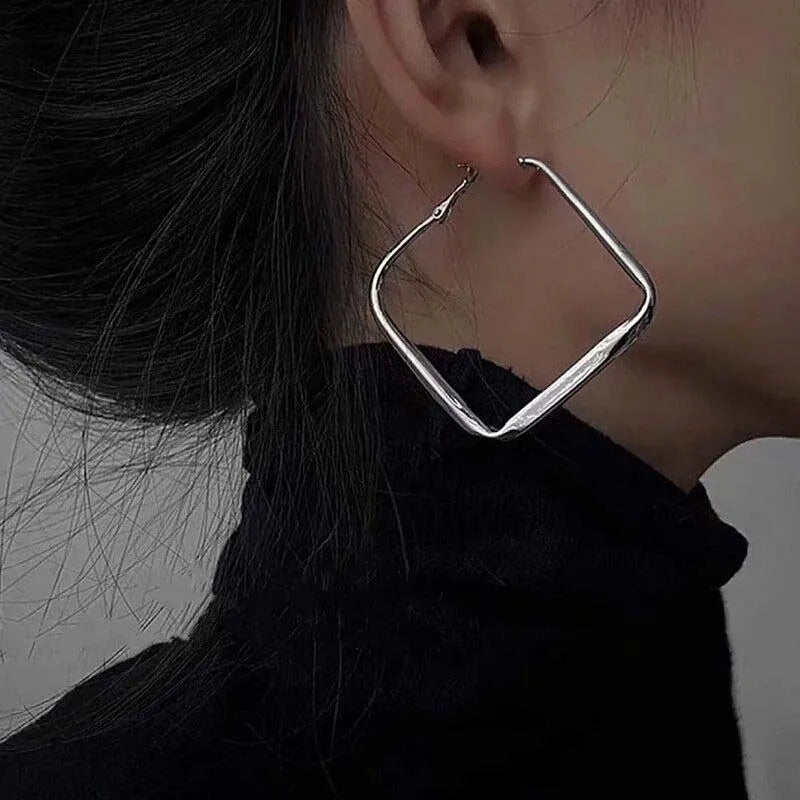 2024 Fashion Gold Color Big Square Hoop Earrings For Women Exaggerated Metal Geometric Irregular Circle Earrings Jewelry
