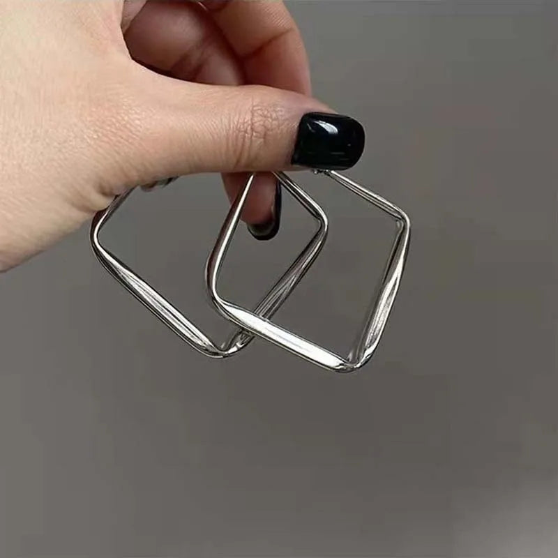 2024 Fashion Gold Color Big Square Hoop Earrings For Women Exaggerated Metal Geometric Irregular Circle Earrings Jewelry