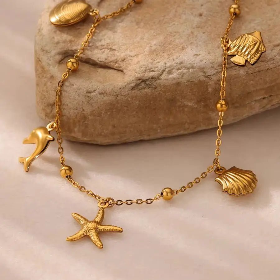 Cute Ocean Animal Anklets for Women Stainless Steel Gold Color Leg Chain Ankle Bracelet Summer Beach Foot Jewelry Accessories