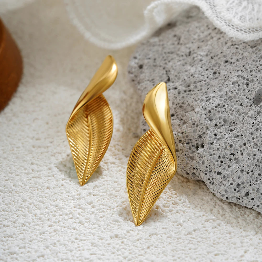 Fashion Glossy Three-Layer Textured Intersecting Knot Earrings for Women Gold Color Stainless Steel Earring Vintage Jewelry Gift