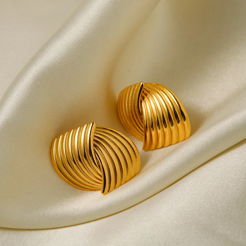 Fashion Glossy Three-Layer Textured Intersecting Knot Earrings for Women Gold Color Stainless Steel Earring Vintage Jewelry Gift