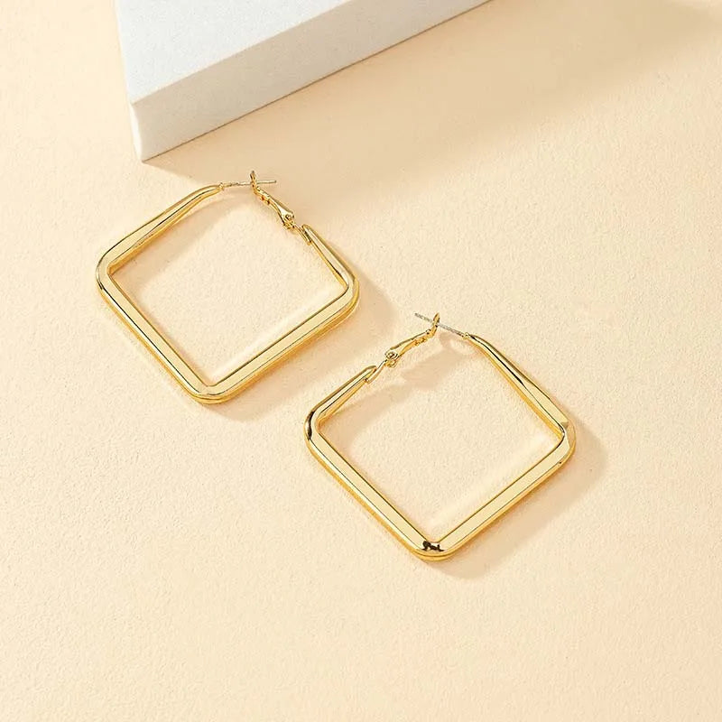 2024 Fashion Gold Color Big Square Hoop Earrings For Women Exaggerated Metal Geometric Irregular Circle Earrings Jewelry
