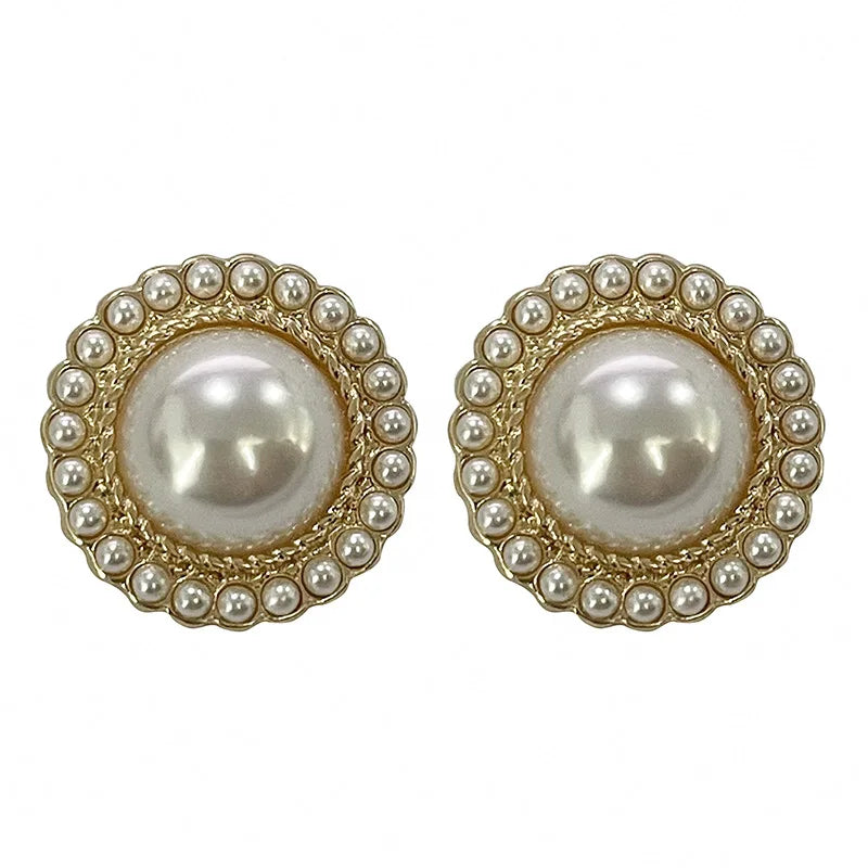 Fashion Gold Color Big Pearl Stud Earrings For Women Bohemian White Imitation Pearl Temperament Earrings Jewelry Accessories