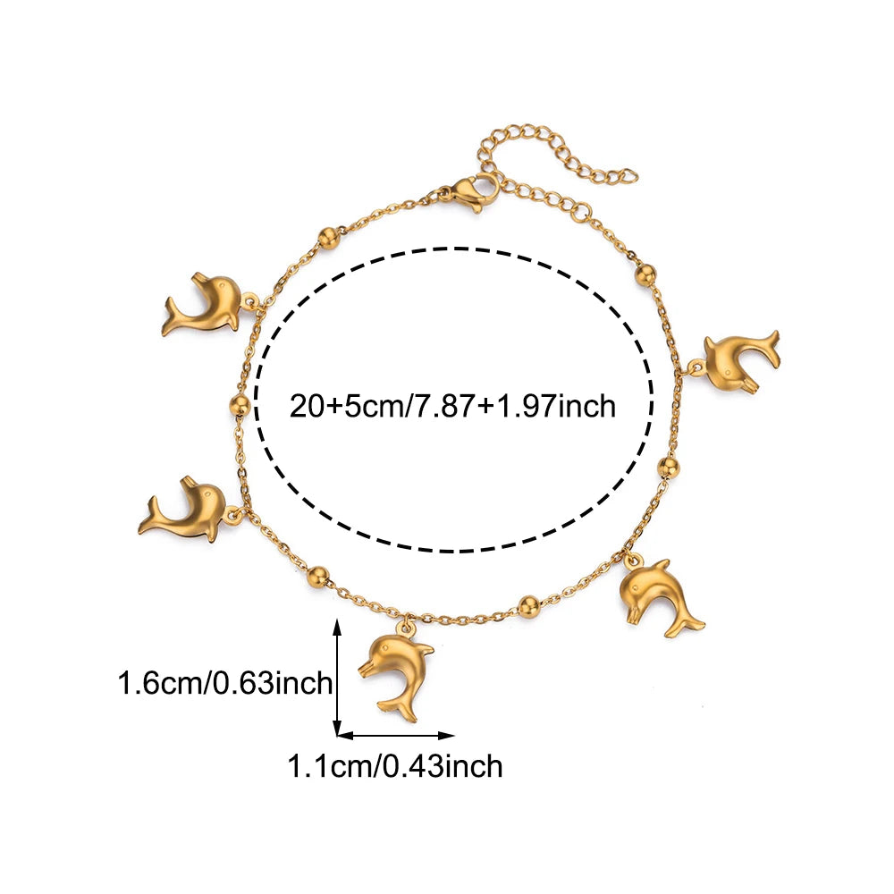 Cute Ocean Animal Anklets for Women Stainless Steel Gold Color Leg Chain Ankle Bracelet Summer Beach Foot Jewelry Accessories