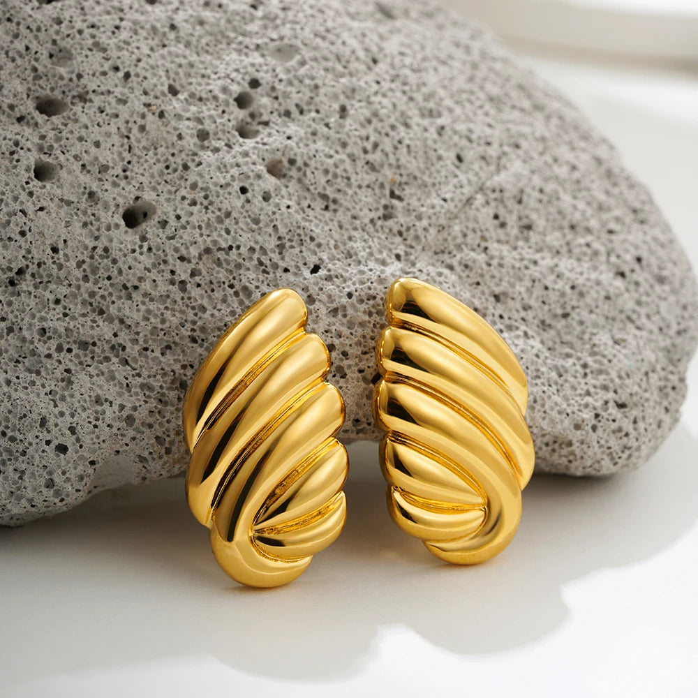 Fashion Glossy Three-Layer Textured Intersecting Knot Earrings for Women Gold Color Stainless Steel Earring Vintage Jewelry Gift