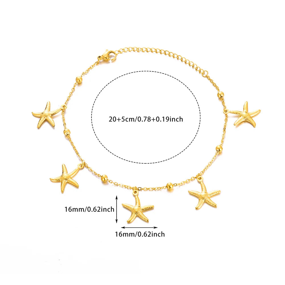 Cute Ocean Animal Anklets for Women Stainless Steel Gold Color Leg Chain Ankle Bracelet Summer Beach Foot Jewelry Accessories