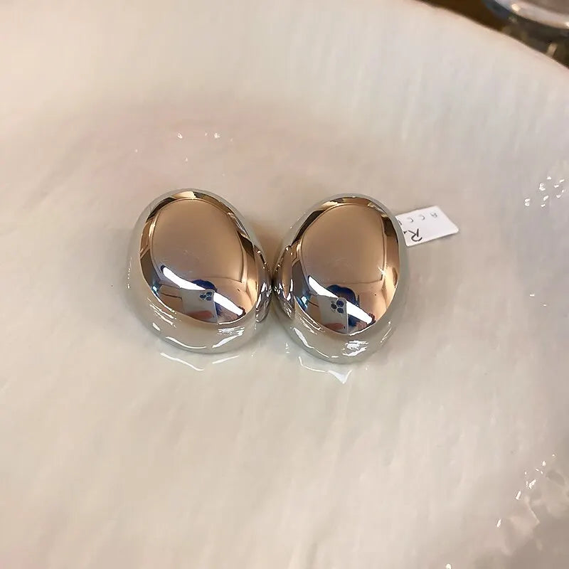 Gold-color Irregular Oval Stud Earrings Smooth Geometric Metal Chunky Earrings For Women Minimalist Fashion Ear Jewelry