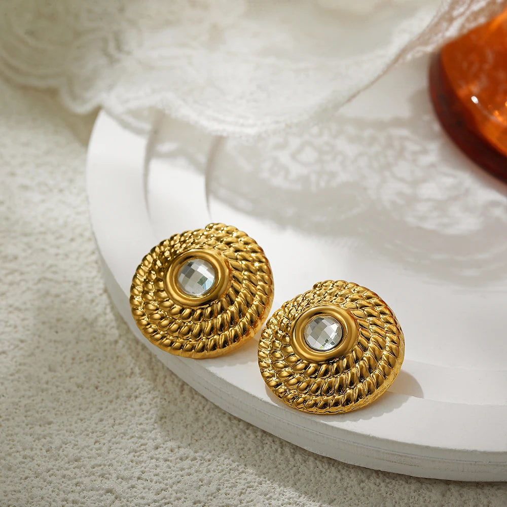Fashion Glossy Three-Layer Textured Intersecting Knot Earrings for Women Gold Color Stainless Steel Earring Vintage Jewelry Gift