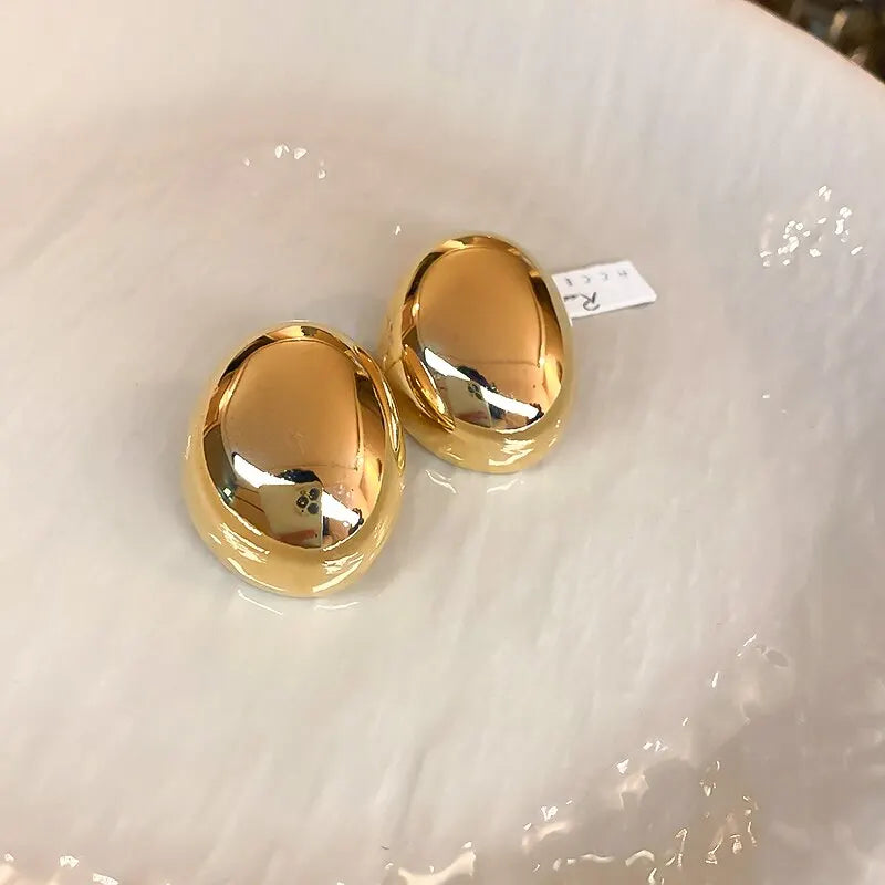 Gold-color Irregular Oval Stud Earrings Smooth Geometric Metal Chunky Earrings For Women Minimalist Fashion Ear Jewelry